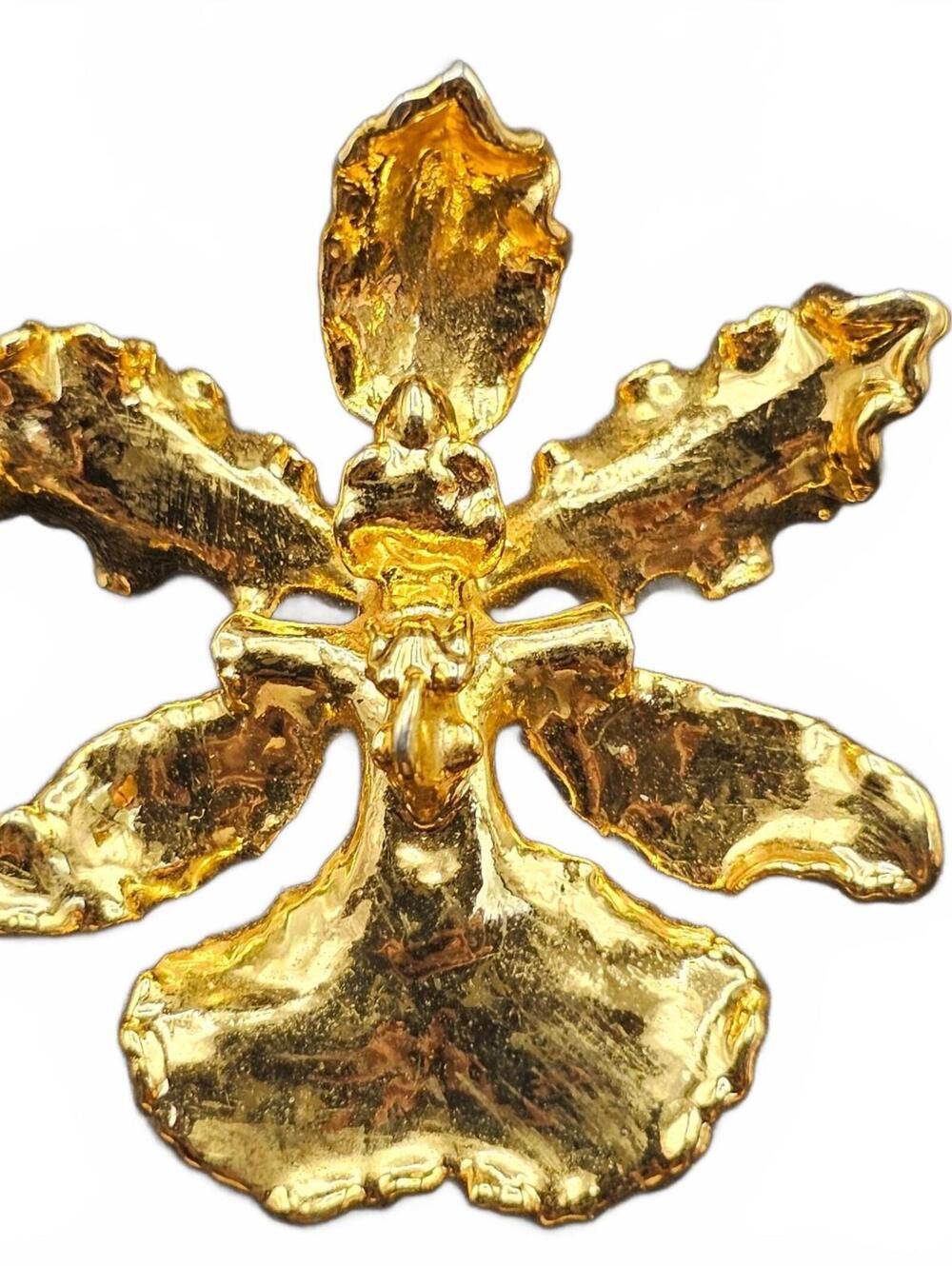 Gold Tone Abstract Flower Brooch / Orchid